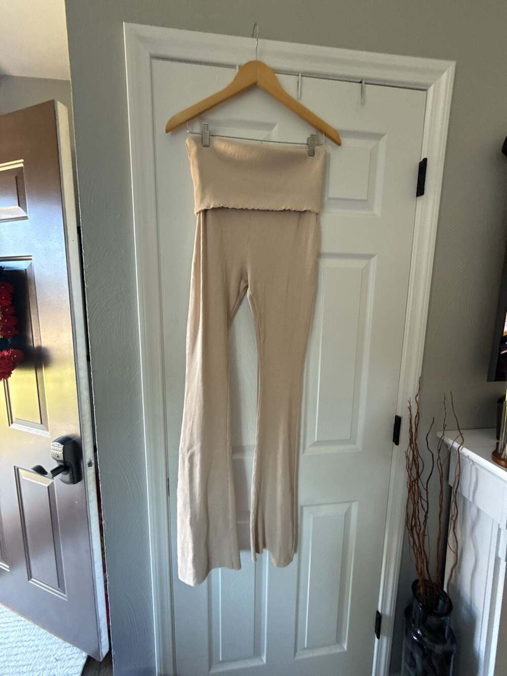 ZARA Ribbed Foldover Waist Flare Leg Pants